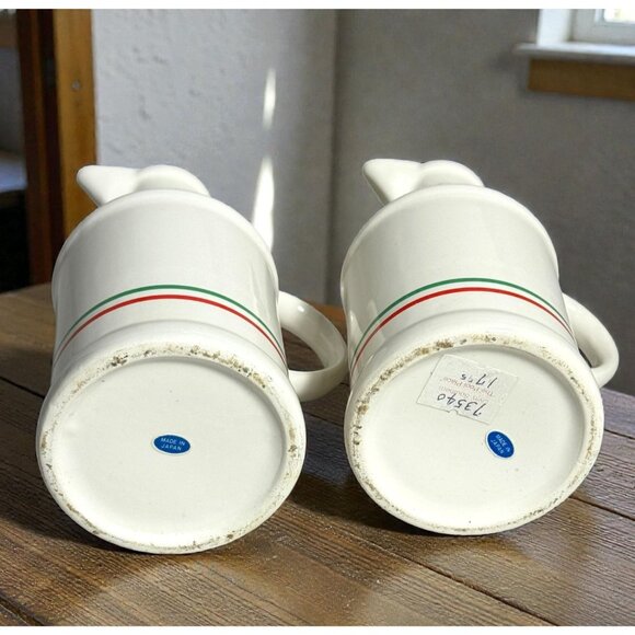 Set Of Oil & Vinegar Ceramic Cruets With Red & Green Stripes - Picture 6 of 6